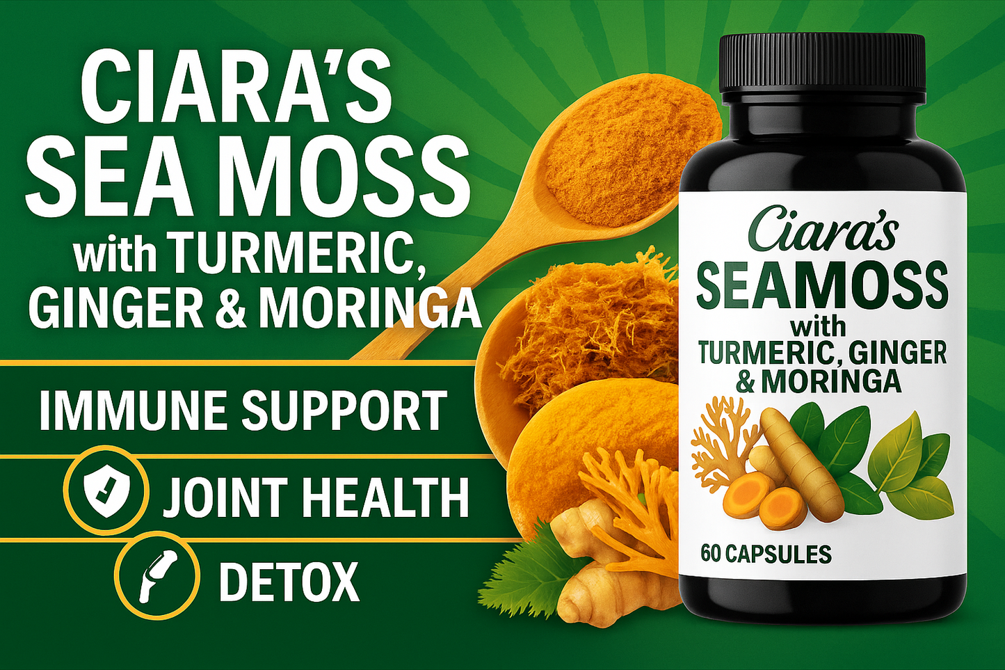 Ciara's Sea Moss Capsules with turmeric, ginger, and moringa